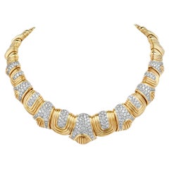 Ende der 1970er Jahre  Diamant-Halskette aus Platin mit 18 Karat Gelbgold