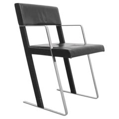 Late 1970s Dick Spierenburg Model SDC Armchair, Black Leather, Chrome & Enameled