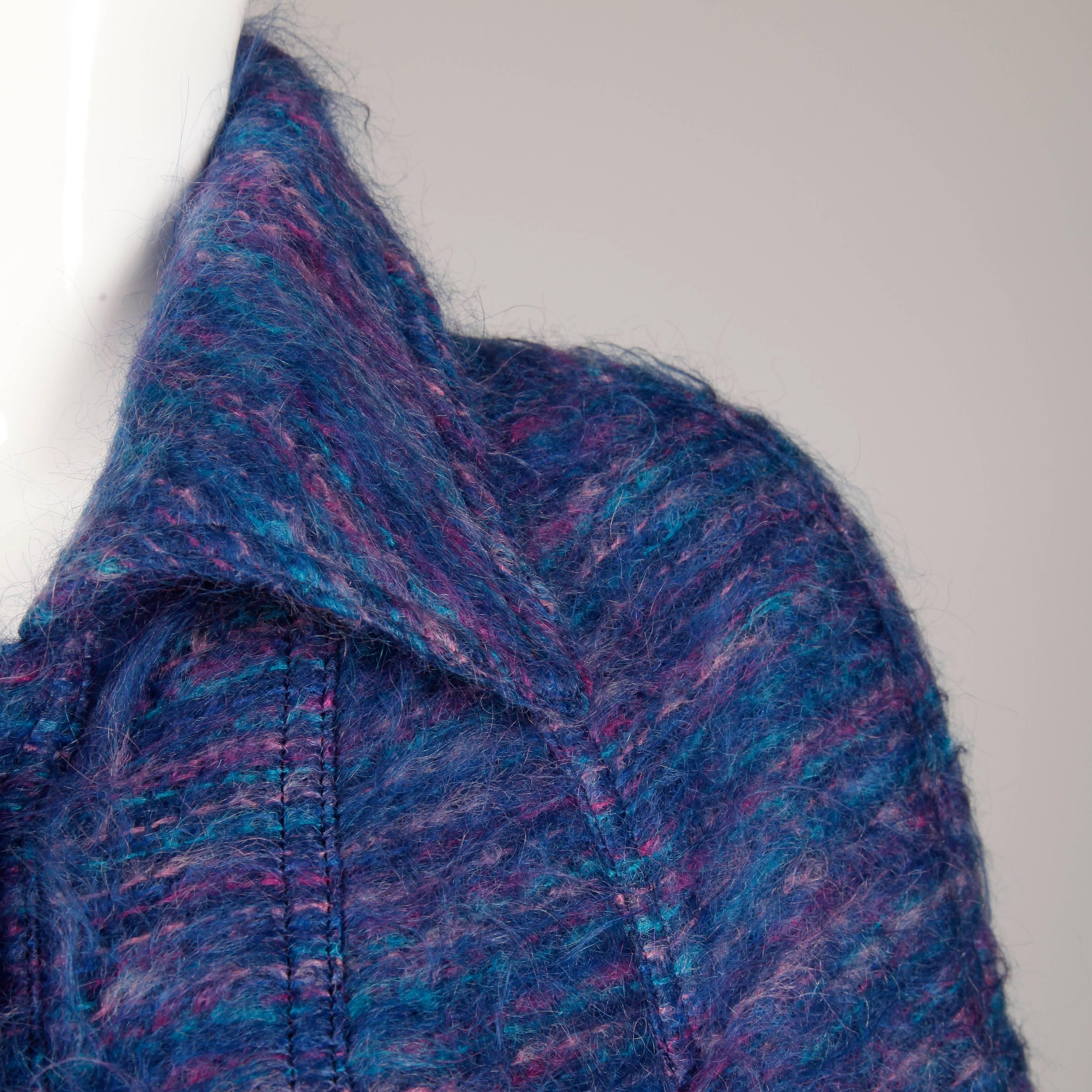 Finales de los 70/principios de los 80 Bernard Perris Vintage Purple + Blue Mohair Trench Coat en venta 2