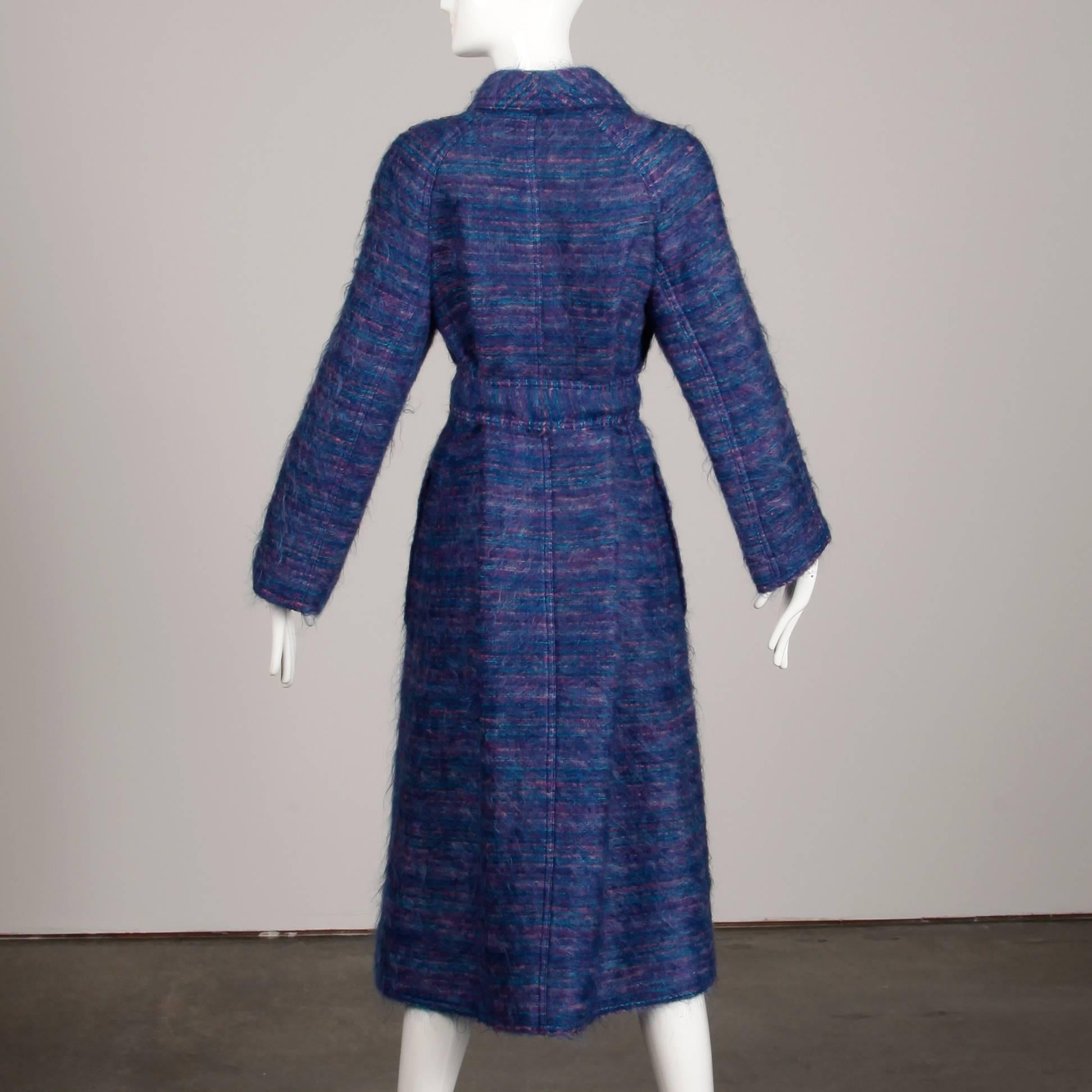 Late 1970s/ Early 1980s Bernard Perris Vintage Purple + Blue Mohair Trench Coat For Sale 4