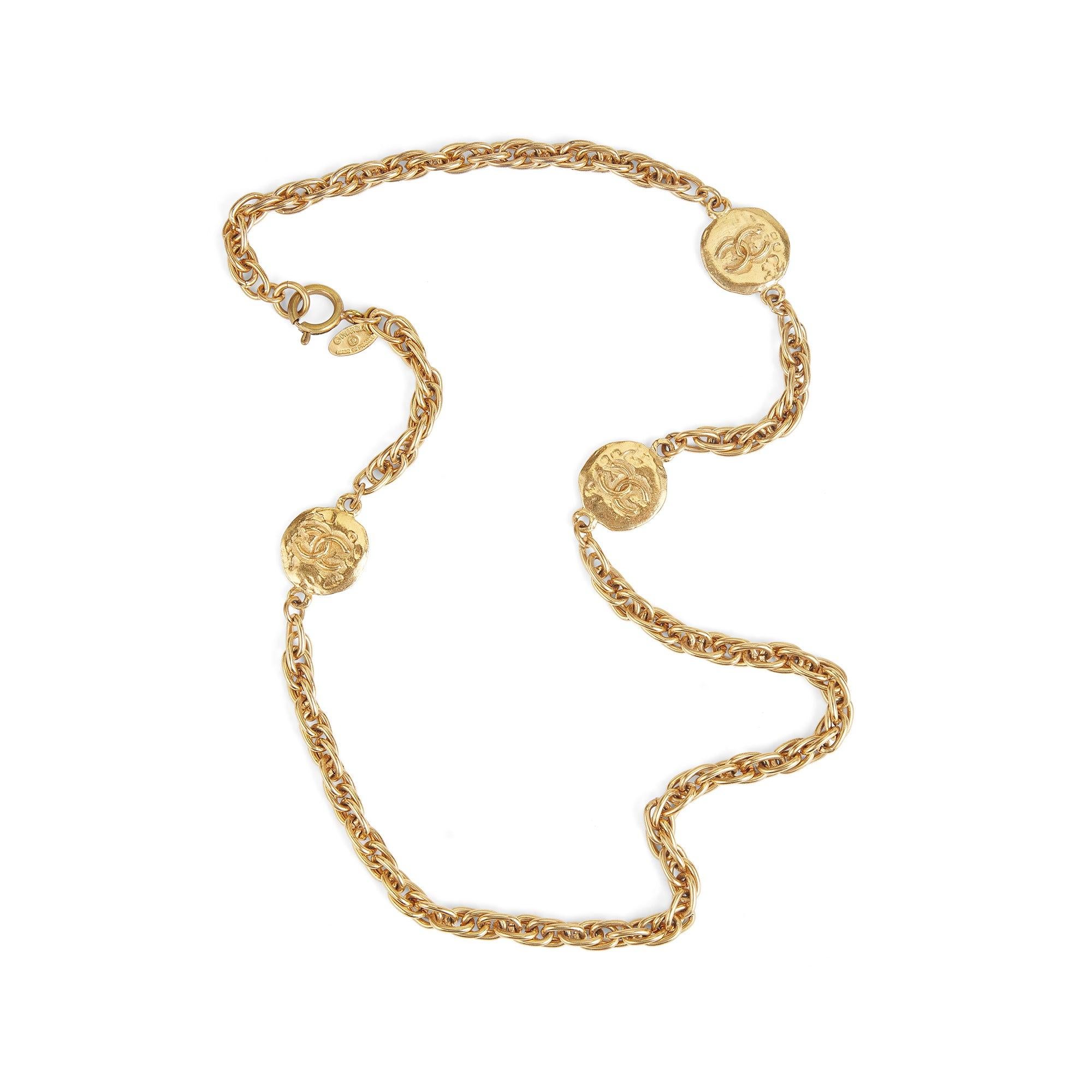Ende der 1970er, Anfang der 1980er Jahre Chanel CC Logo Münzkette Halskette im Angebot 1
