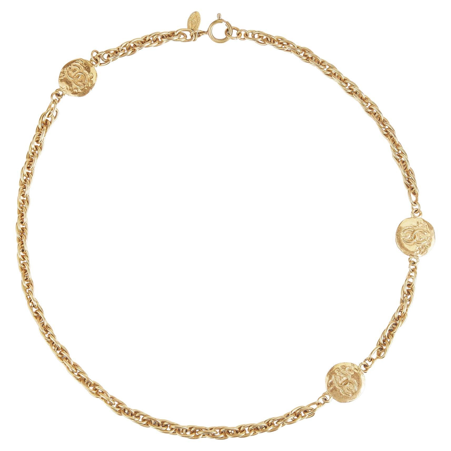 Ende der 1970er, Anfang der 1980er Jahre Chanel CC Logo Münzkette Halskette im Angebot