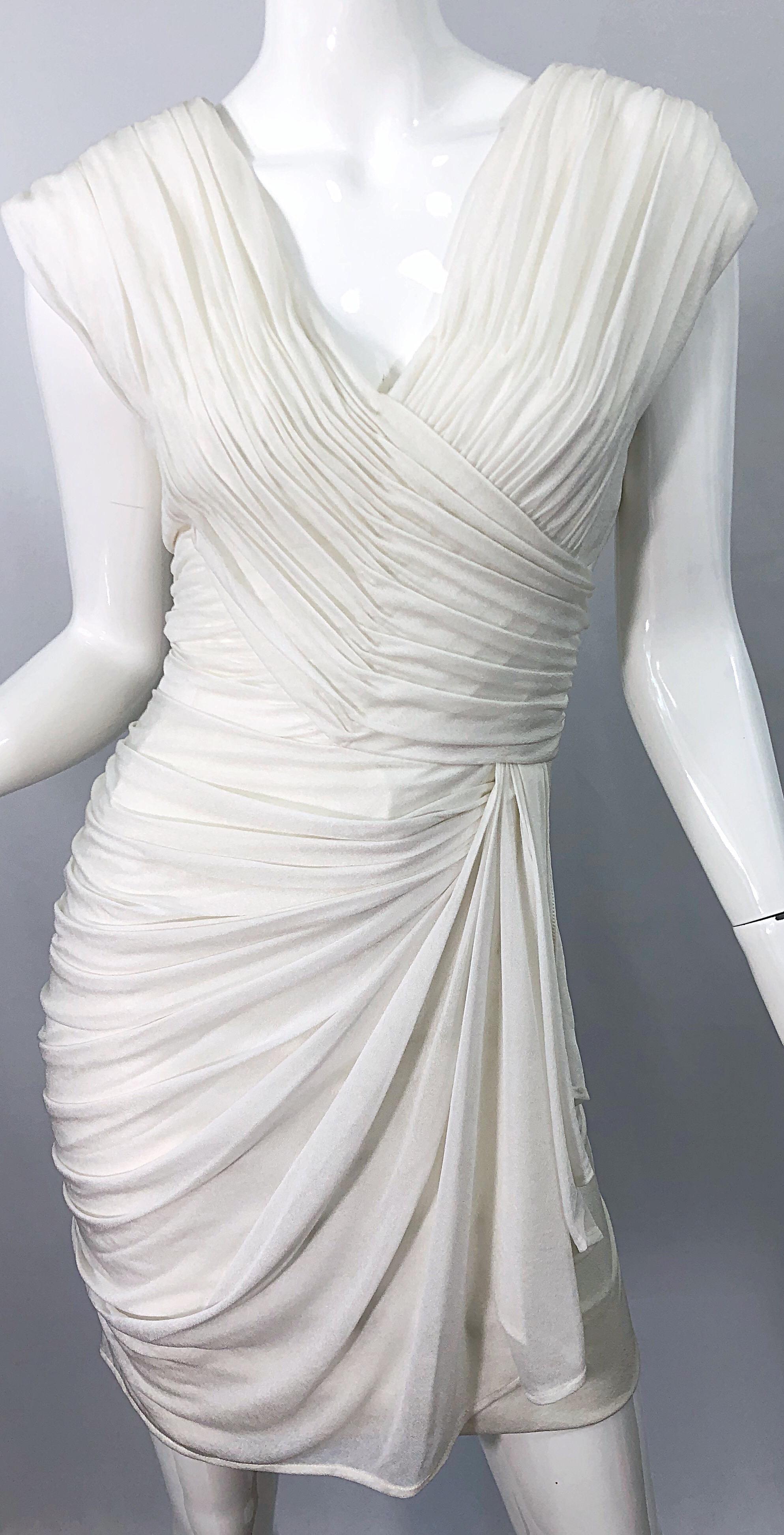 Late 1970s Loris Azzaro Couture White Silk Matte Jersey Grecian Inspired Dress 3