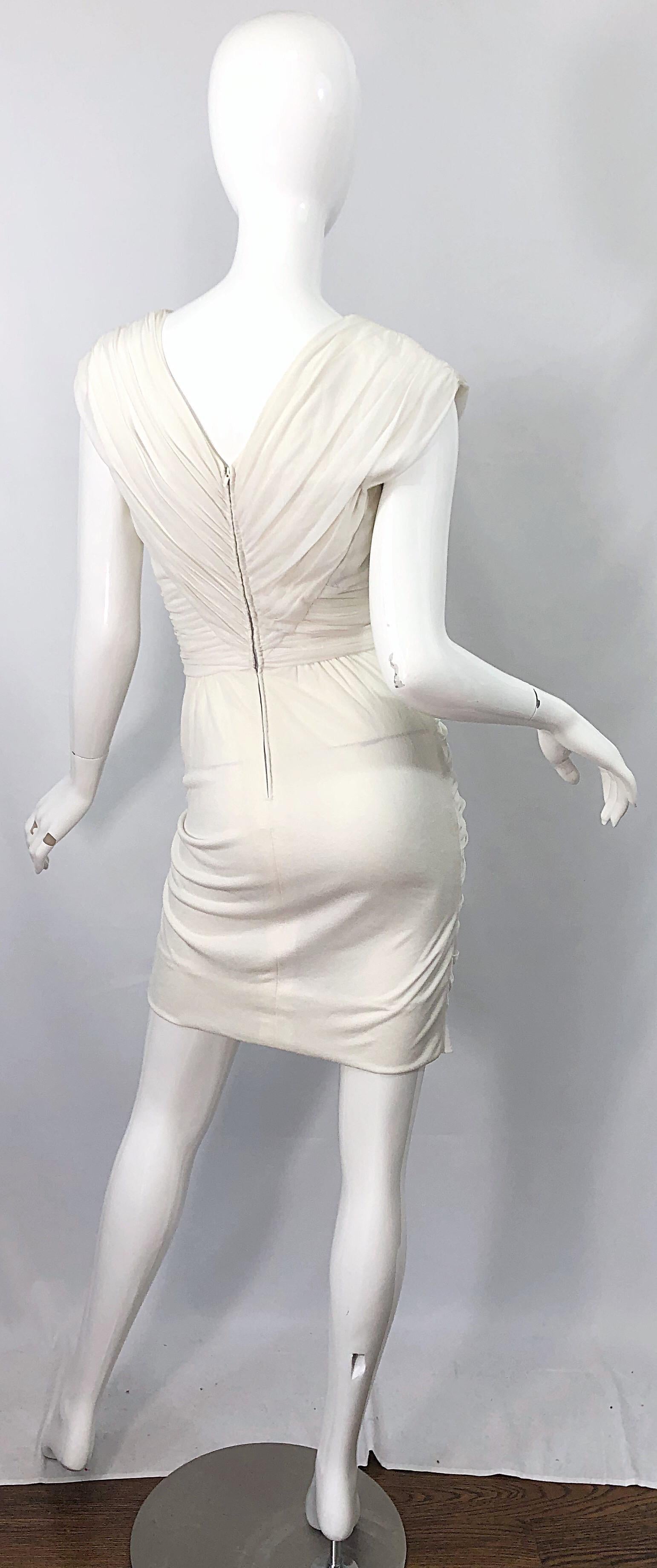 Late 1970s Loris Azzaro Couture White Silk Matte Jersey Grecian Inspired Dress 4