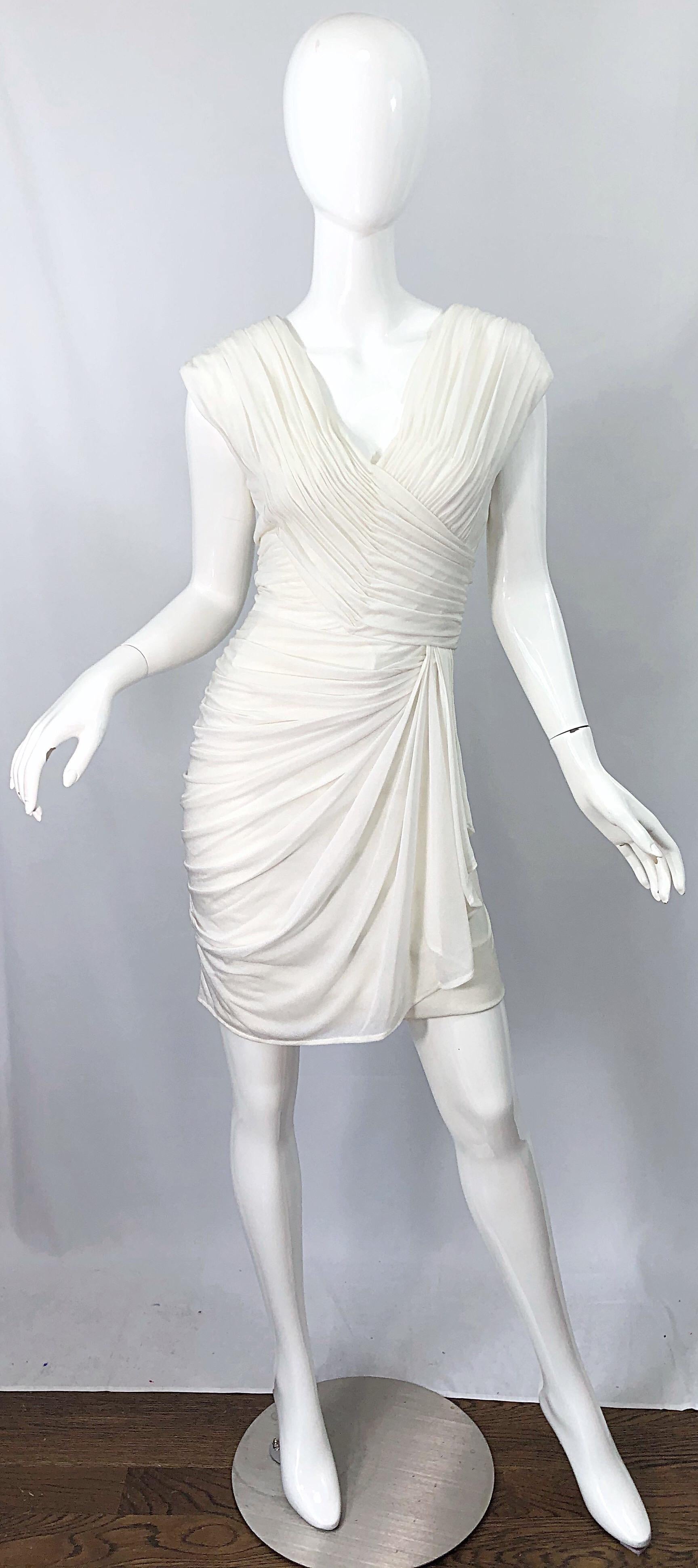 Late 1970s Loris Azzaro Couture White Silk Matte Jersey Grecian Inspired Dress 5
