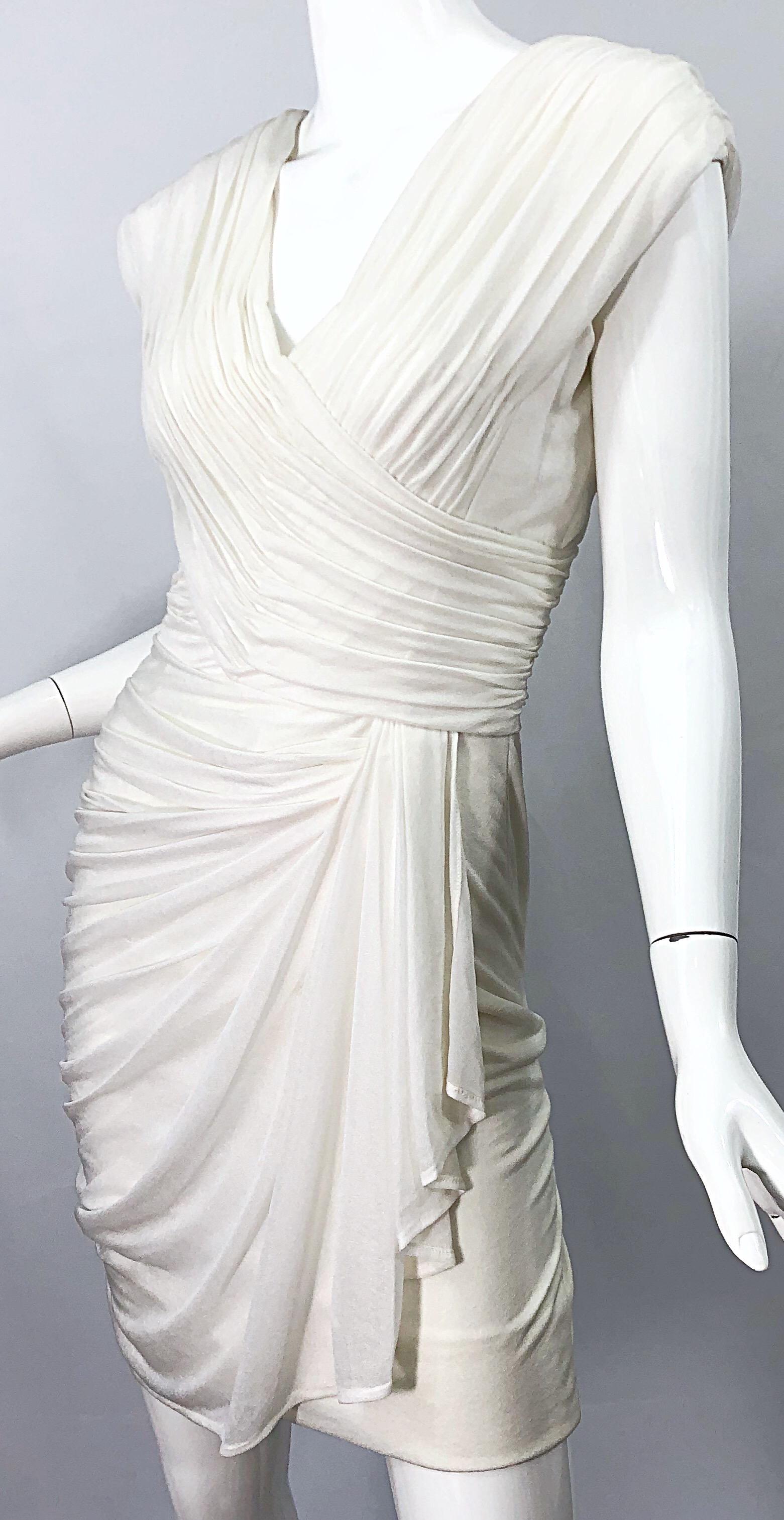 Gray Late 1970s Loris Azzaro Couture White Silk Matte Jersey Grecian Inspired Dress
