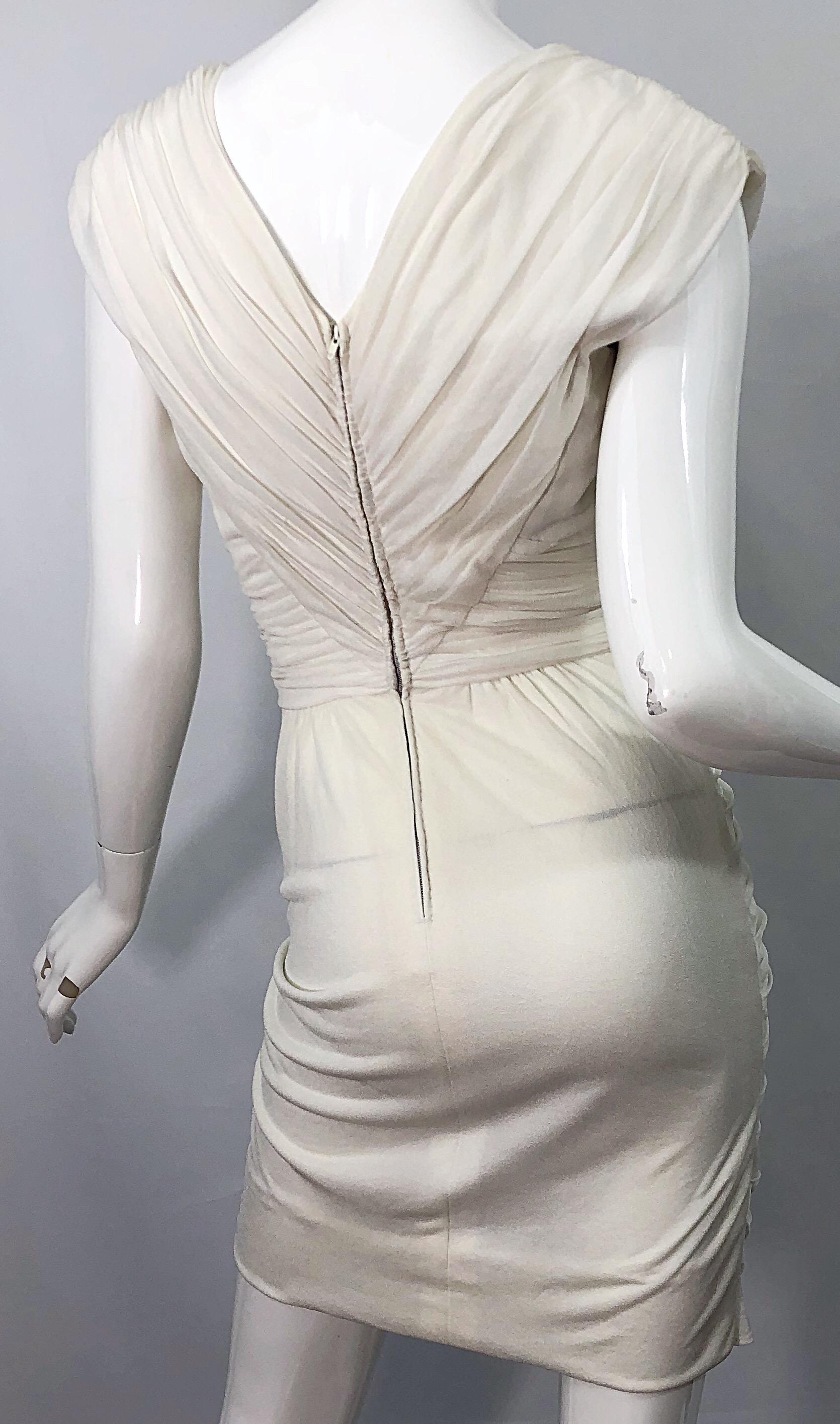 Late 1970s Loris Azzaro Couture White Silk Matte Jersey Grecian Inspired Dress In Excellent Condition In San Diego, CA