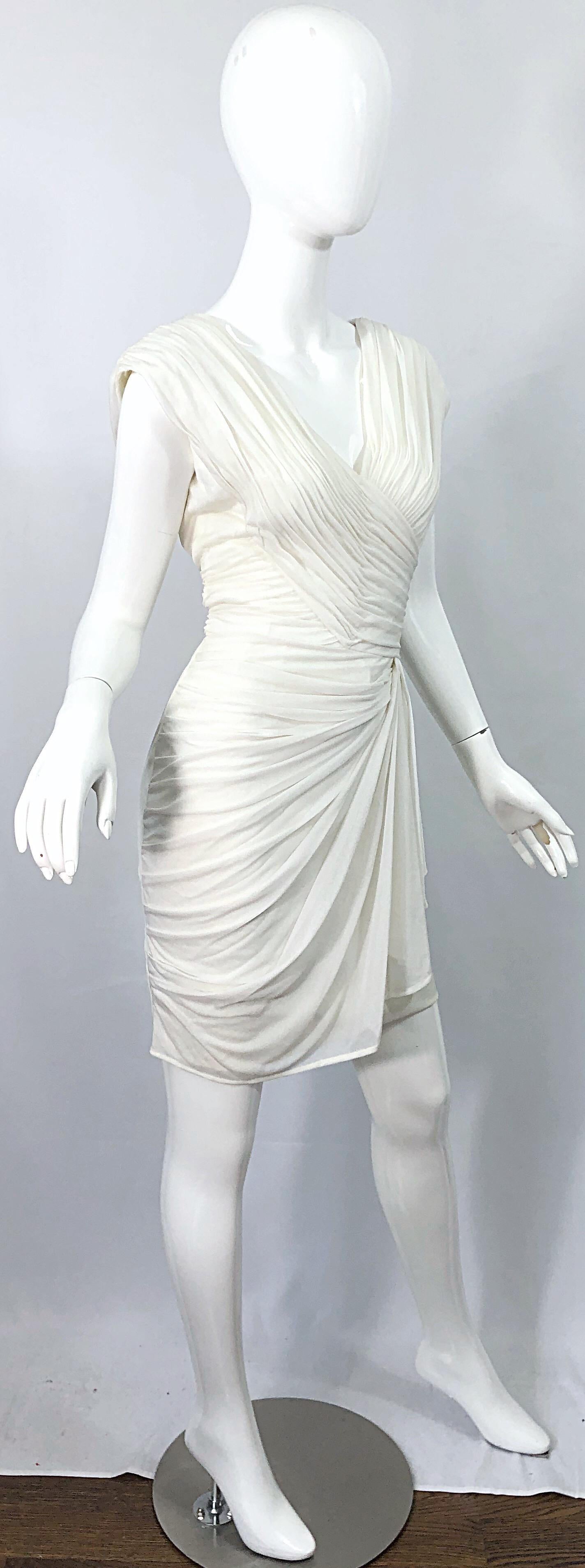 Women's Late 1970s Loris Azzaro Couture White Silk Matte Jersey Grecian Inspired Dress