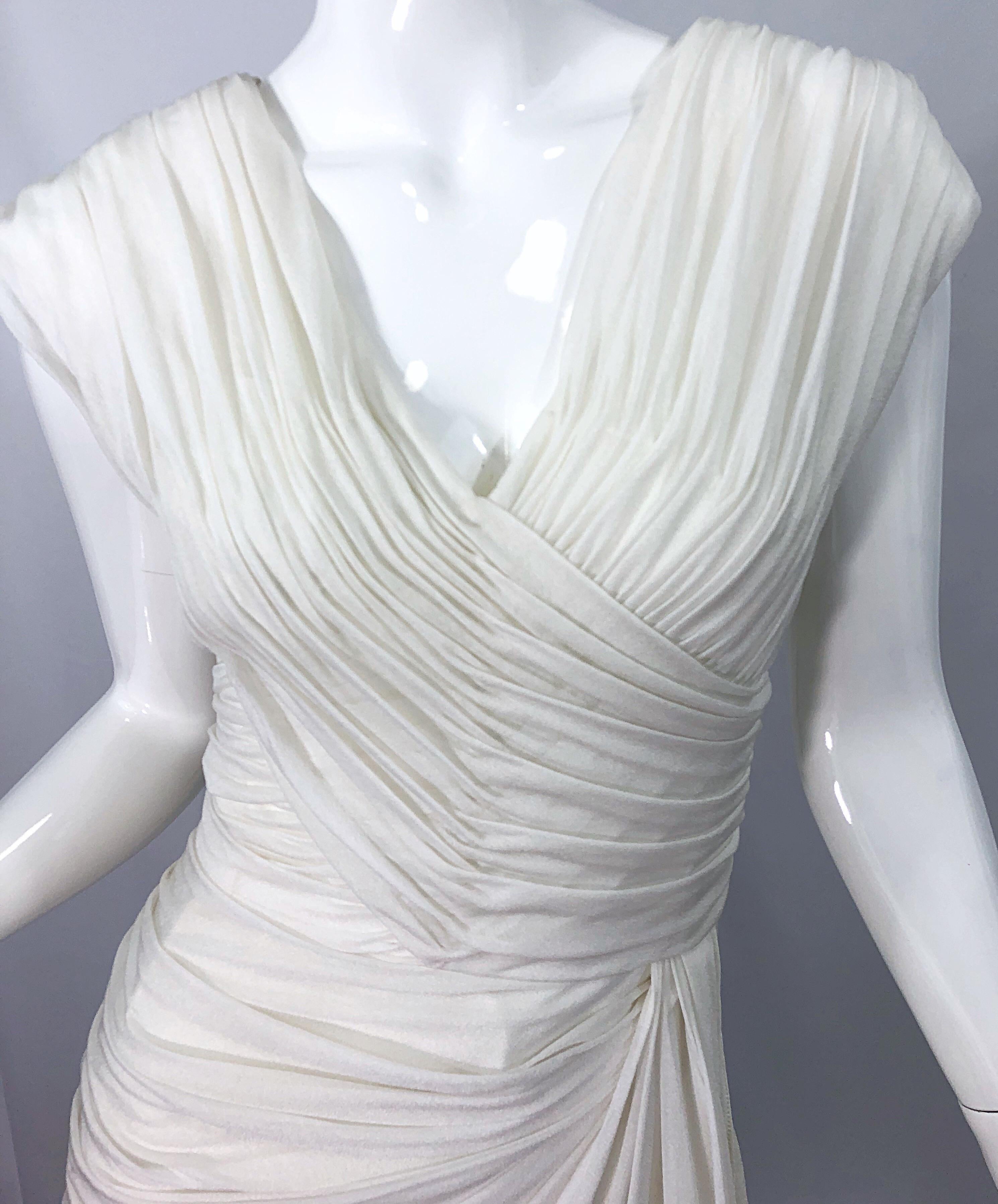 Late 1970s Loris Azzaro Couture White Silk Matte Jersey Grecian Inspired Dress 1