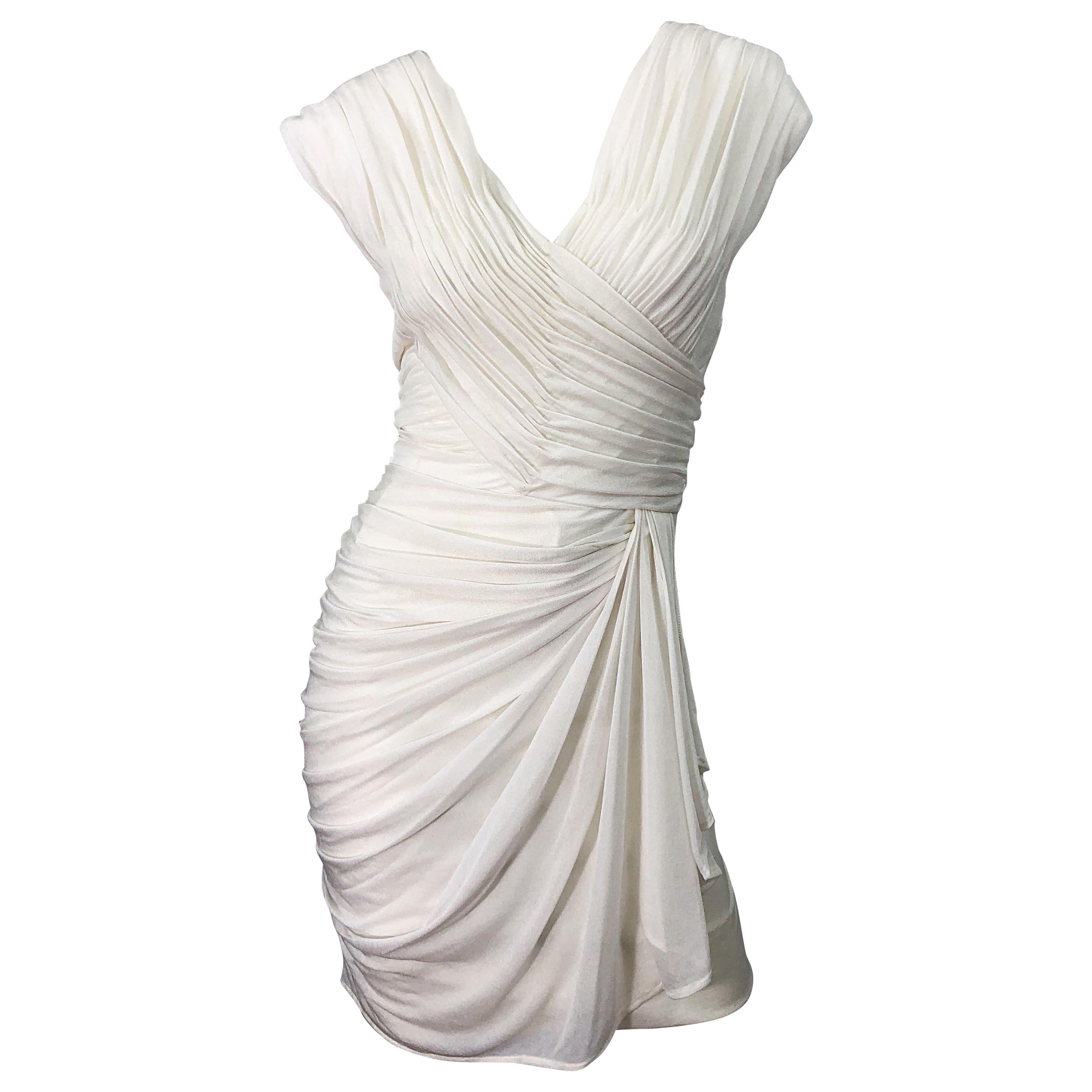 Late 1970s Loris Azzaro Couture White Silk Matte Jersey Grecian Inspired Dress