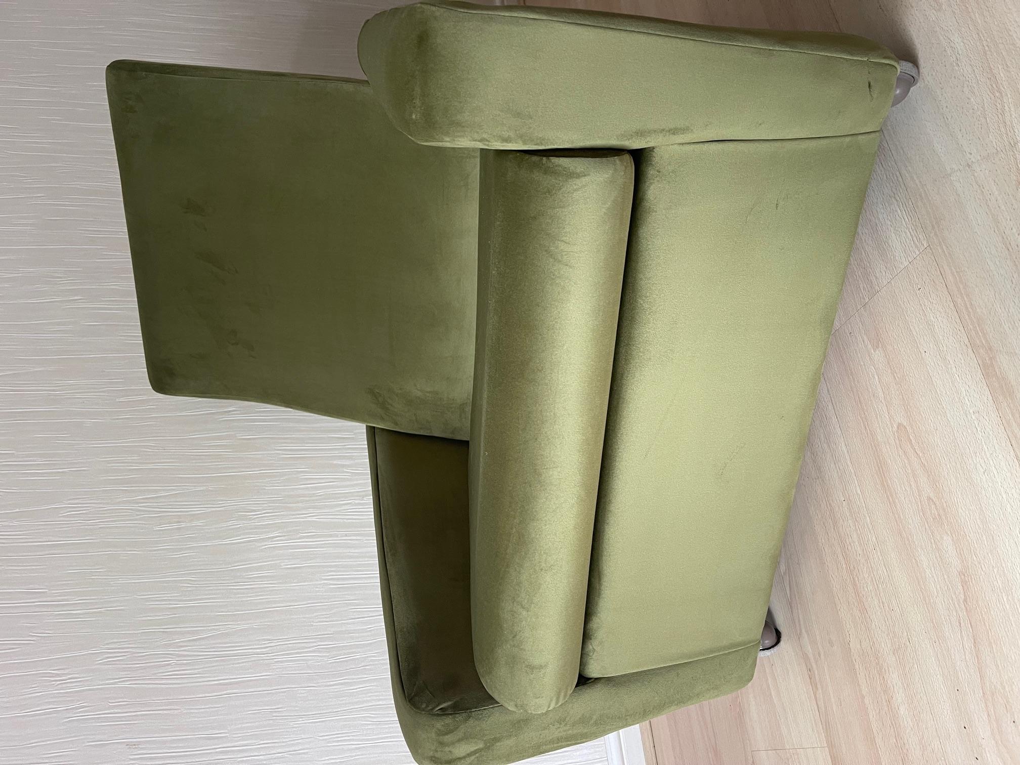 Late 1970's Lounge Chair in Olive Green Velvet by Remploy For Sale 8