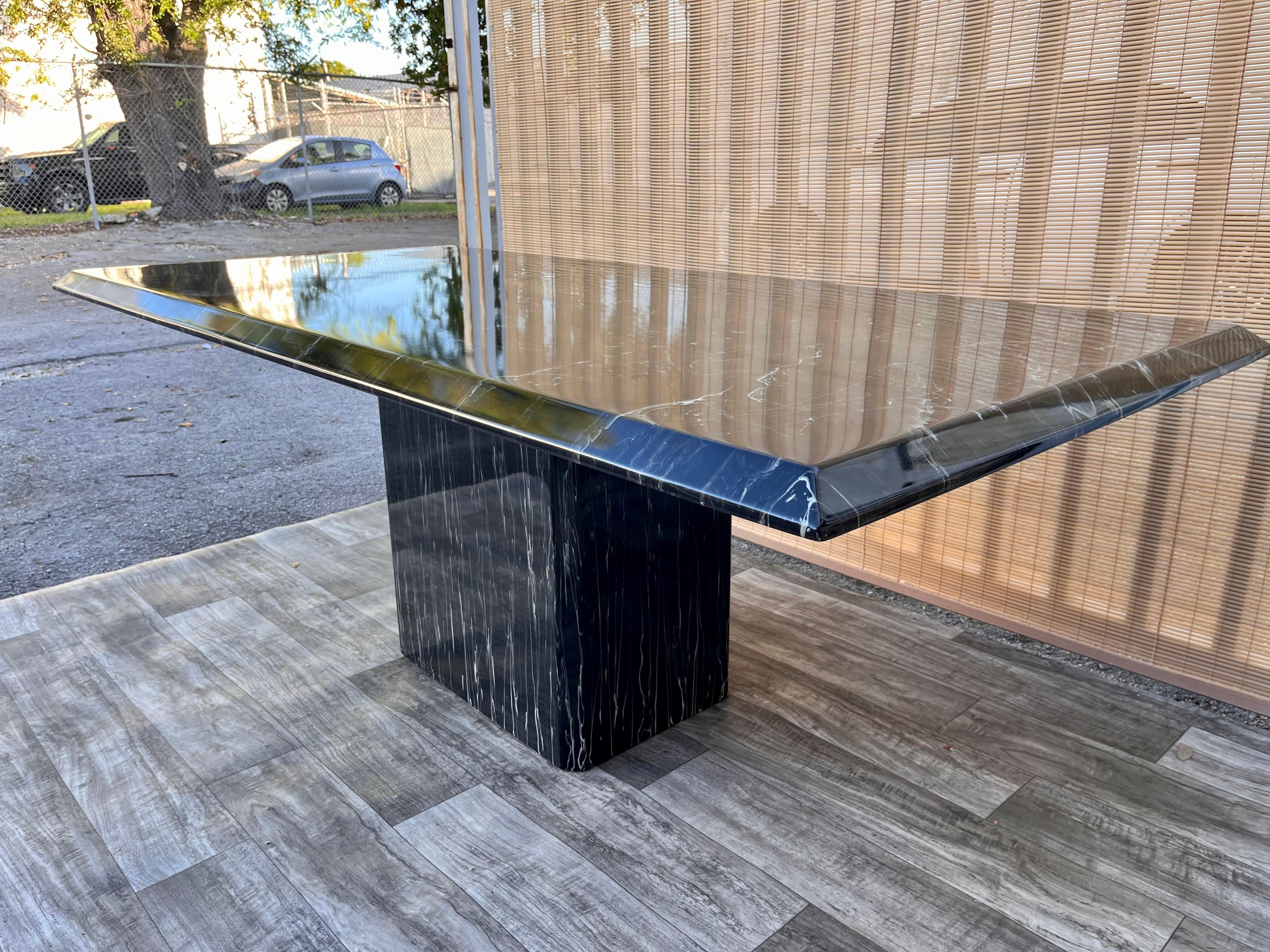 Polished Late 1970s Postmodern Handcrafted Faux Marble Dining / Entry Table