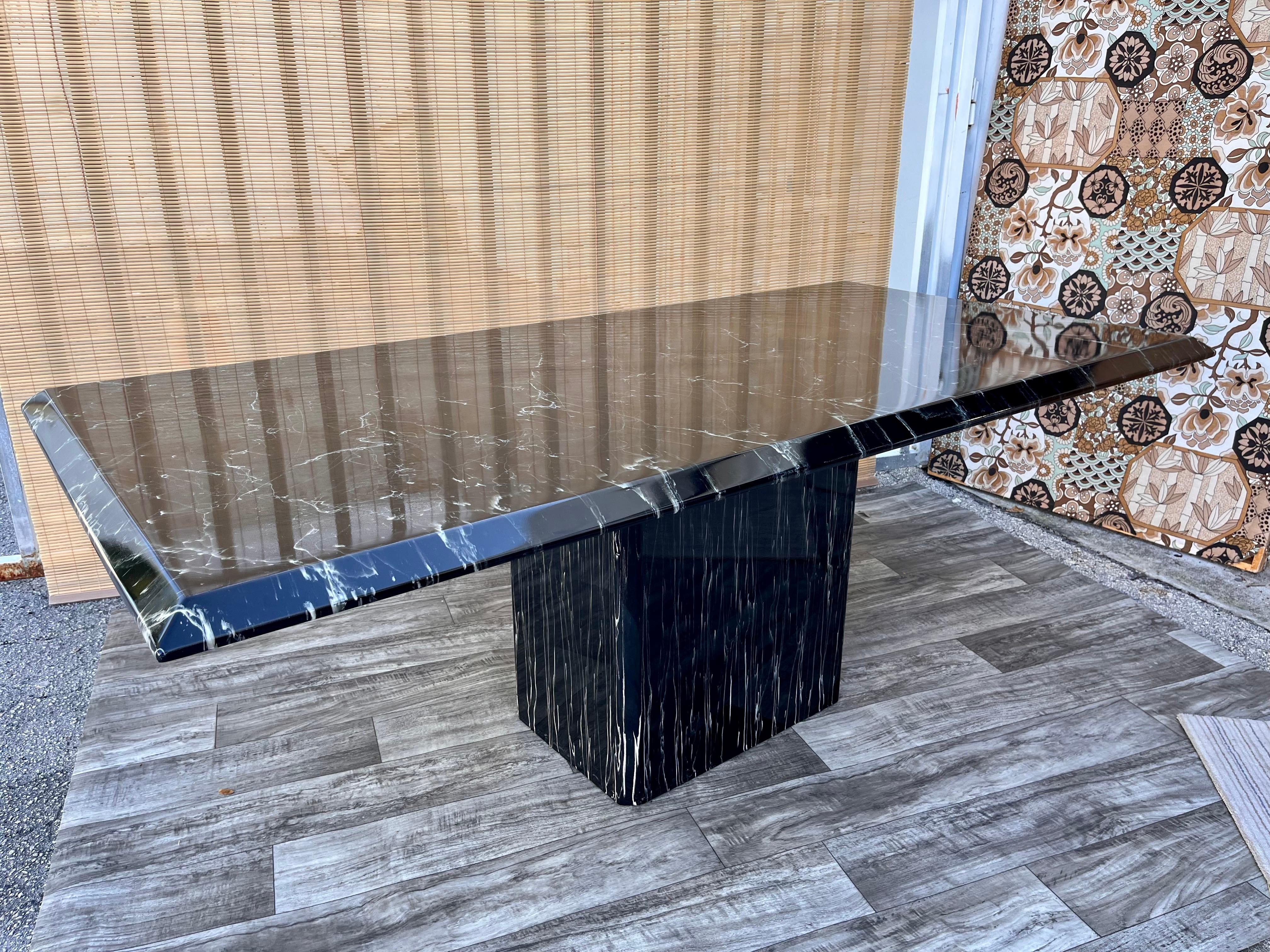Late 1970s Postmodern Handcrafted Faux Marble Dining / Entry Table 1