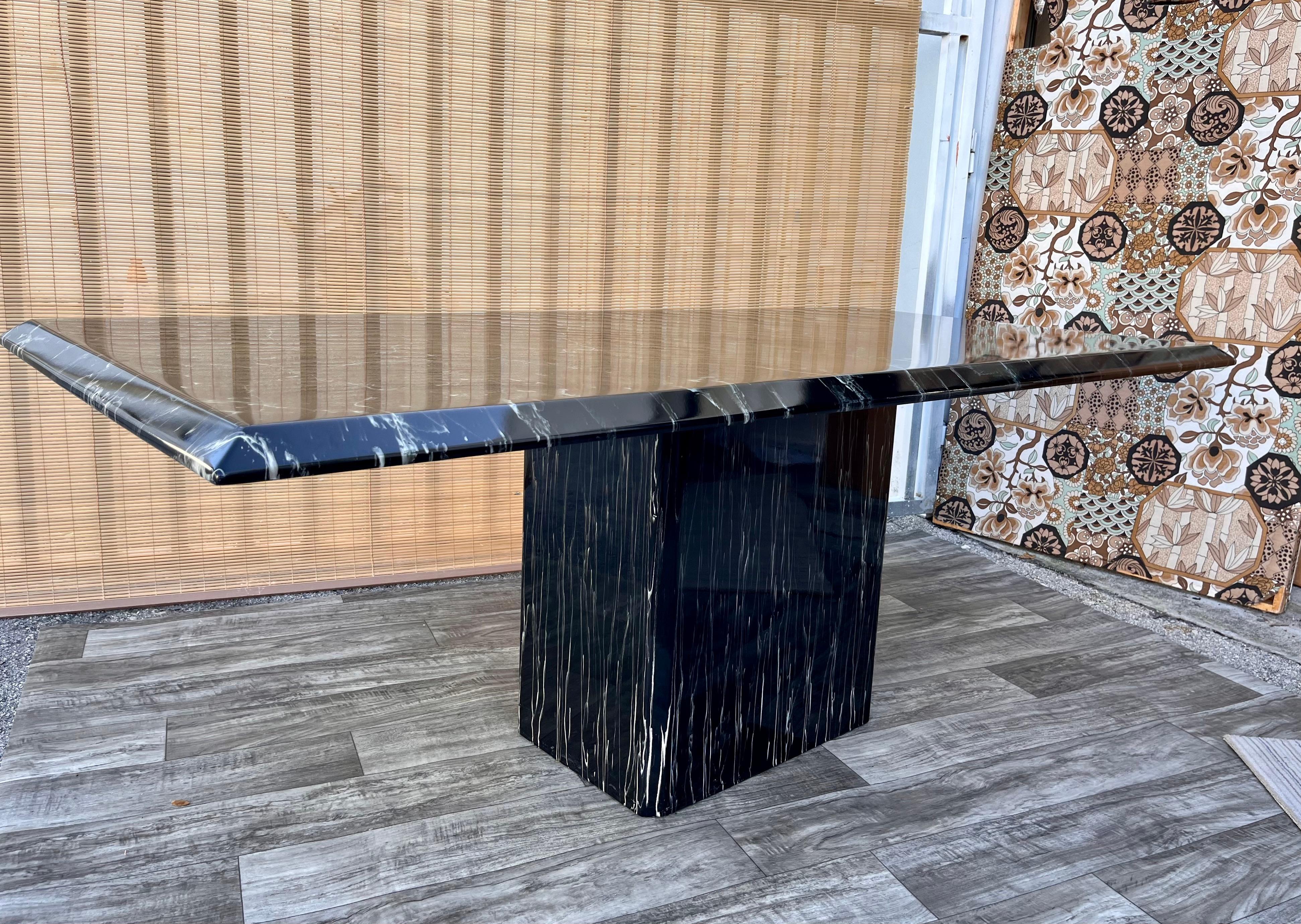 Late 1970s Postmodern Handcrafted Faux Marble Dining / Entry Table For Sale 2