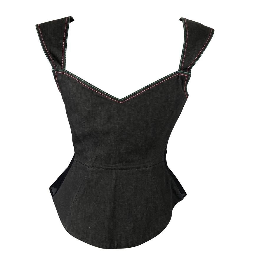 Thierry Mugler Denim Mesh Korsett Bustier Top aus den späten 1970er Jahren (Schwarz) im Angebot