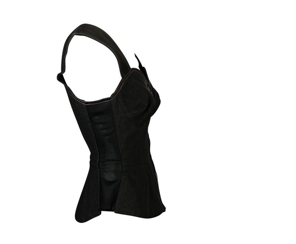 Thierry Mugler, bustier corset en maille de jean, fin des années 1970 Excellent état - En vente à West Hollywood, CA
