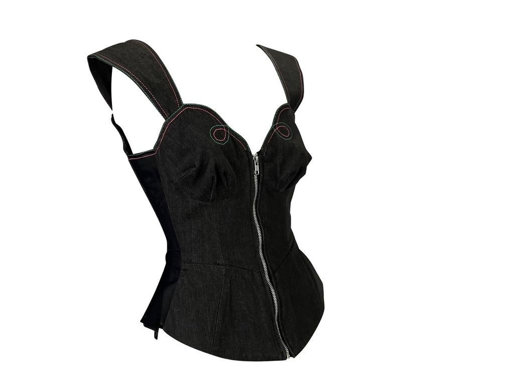 Thierry Mugler Denim Mesh Korsett Bustier Top aus den späten 1970er Jahren Damen im Angebot