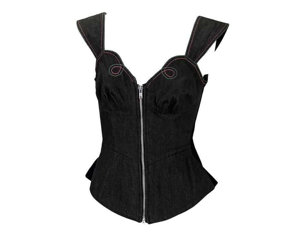 Thierry Mugler Denim Mesh Korsett Bustier Top aus den späten 1970er Jahren im Angebot 1