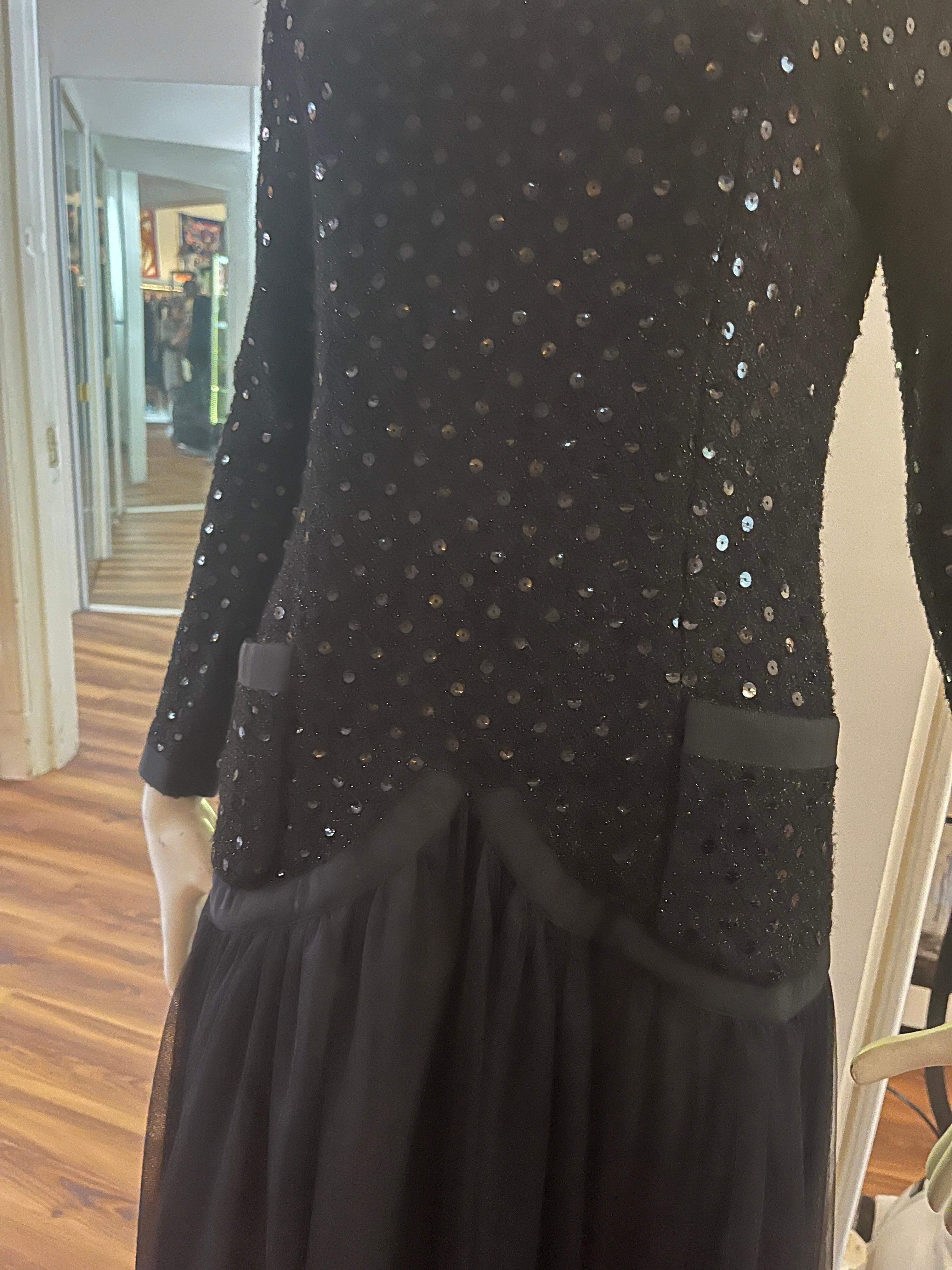 Late 1980s Chanel Black Sequin and Tulle Gown  For Sale 6