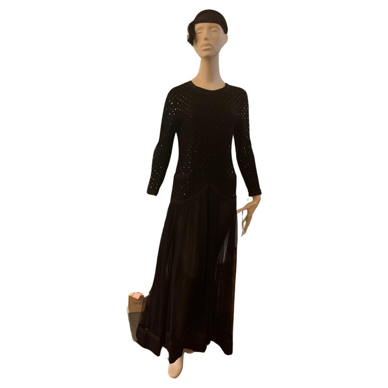 Fall 1999 Chanel Black and Cream Felted Wool Maxi Dress