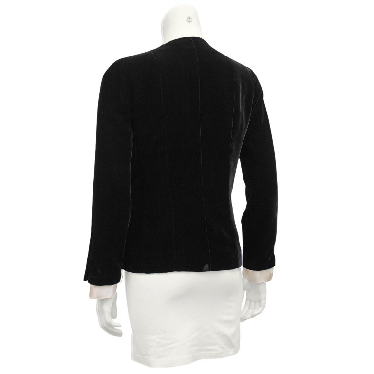 Late 1980's Chanel Black Velvet Jacket with Cream Satin Bows at 1stDibs