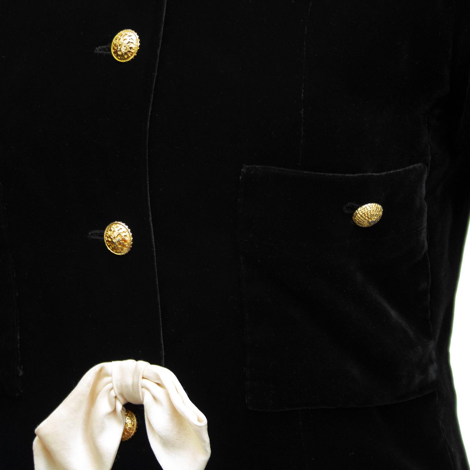 Women's Late 1980's Chanel Black Velvet Jacket with Cream Satin Bows 