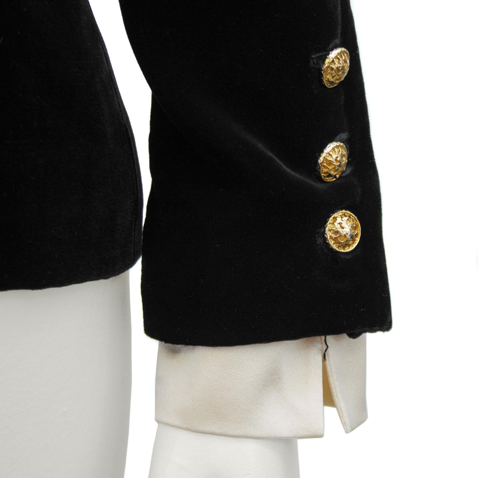 Late 1980's Chanel Black Velvet Jacket with Cream Satin Bows  1