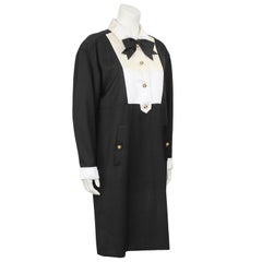 Late 1980s Chanel Black Wool and White Silk Tuxedo Dress