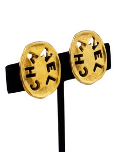 Late 1980s Chanel Cutout Gold Tone Earrings