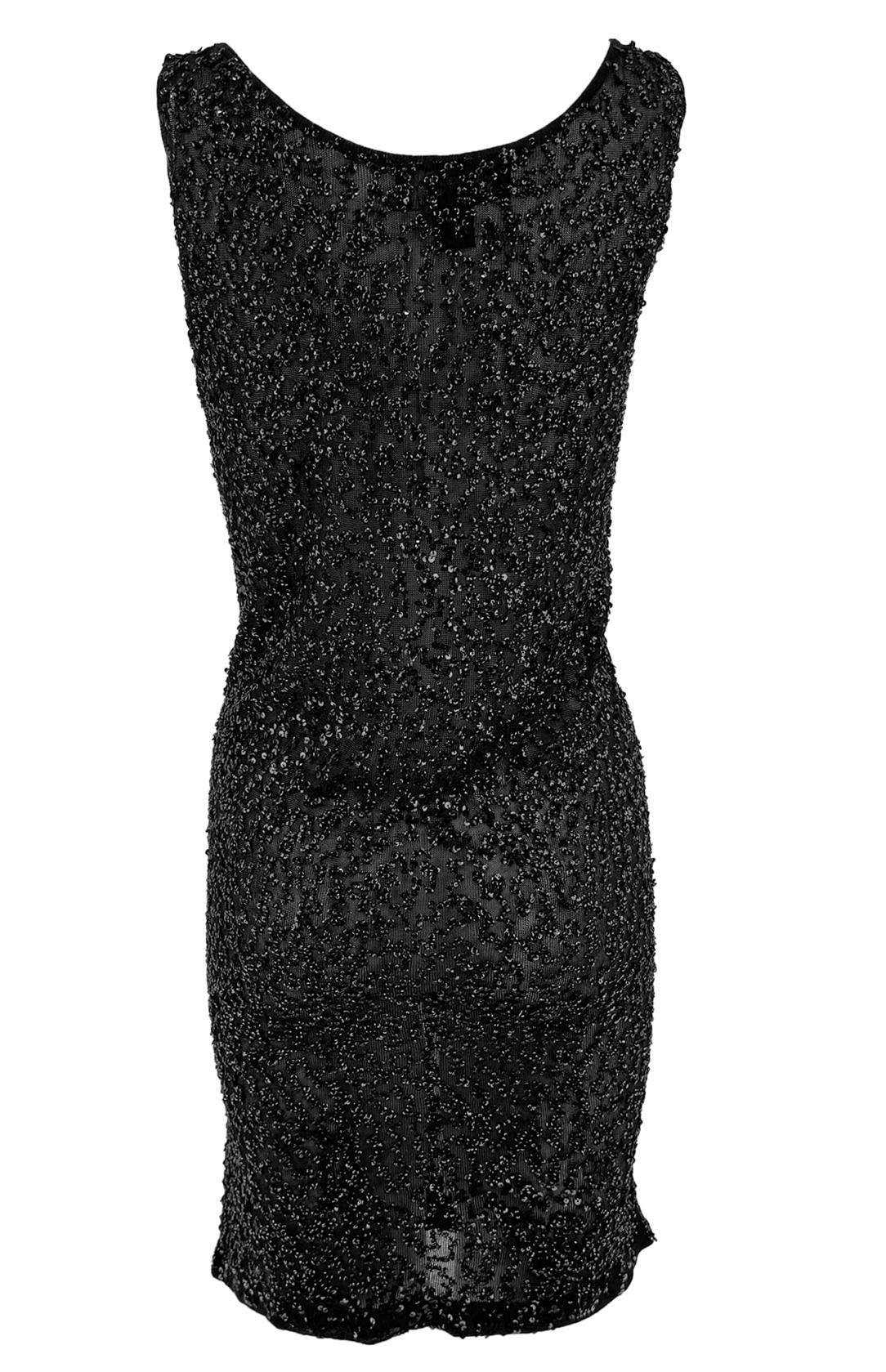 Donna Karan, fine anni '80, vestito a canottiera con lustrini in maglia elasticizzata nera e trasparenti In condizioni ottime in vendita a West Hollywood, CA