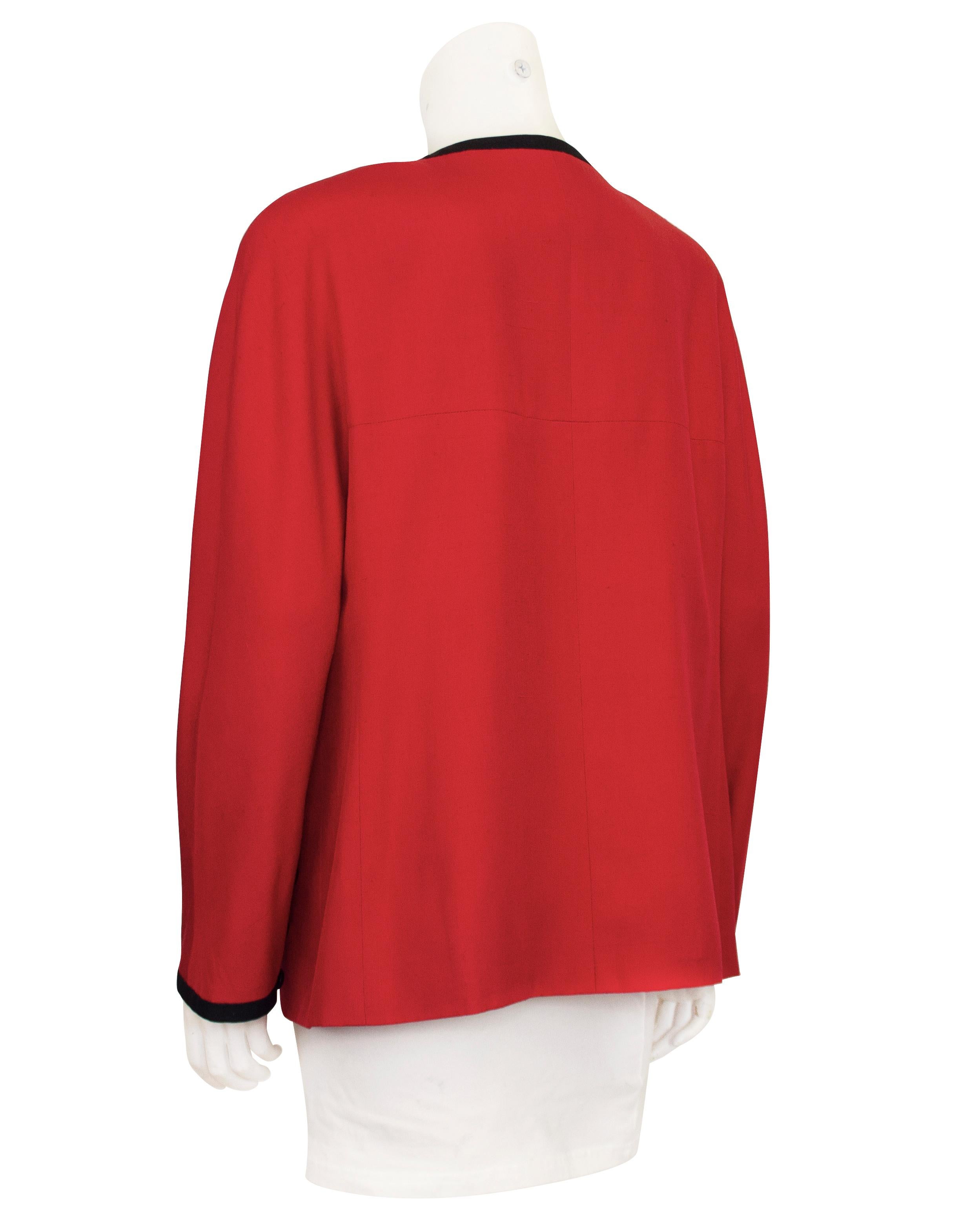 Late 1980s Early 1990s Chanel Red Shantung Silk Jacket In Good Condition For Sale In Toronto, Ontario