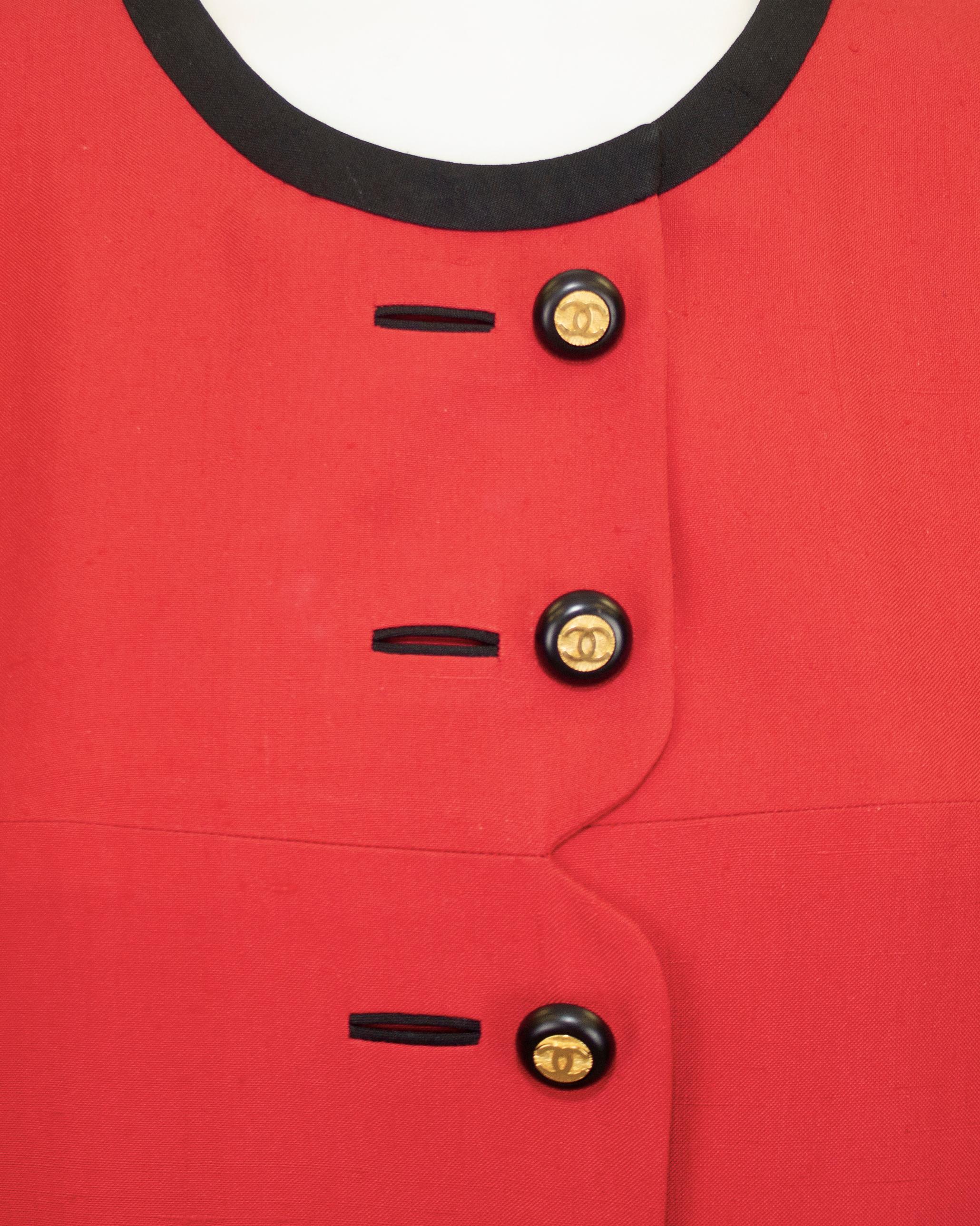 Women's Late 1980s Early 1990s Chanel Red Shantung Silk Jacket For Sale