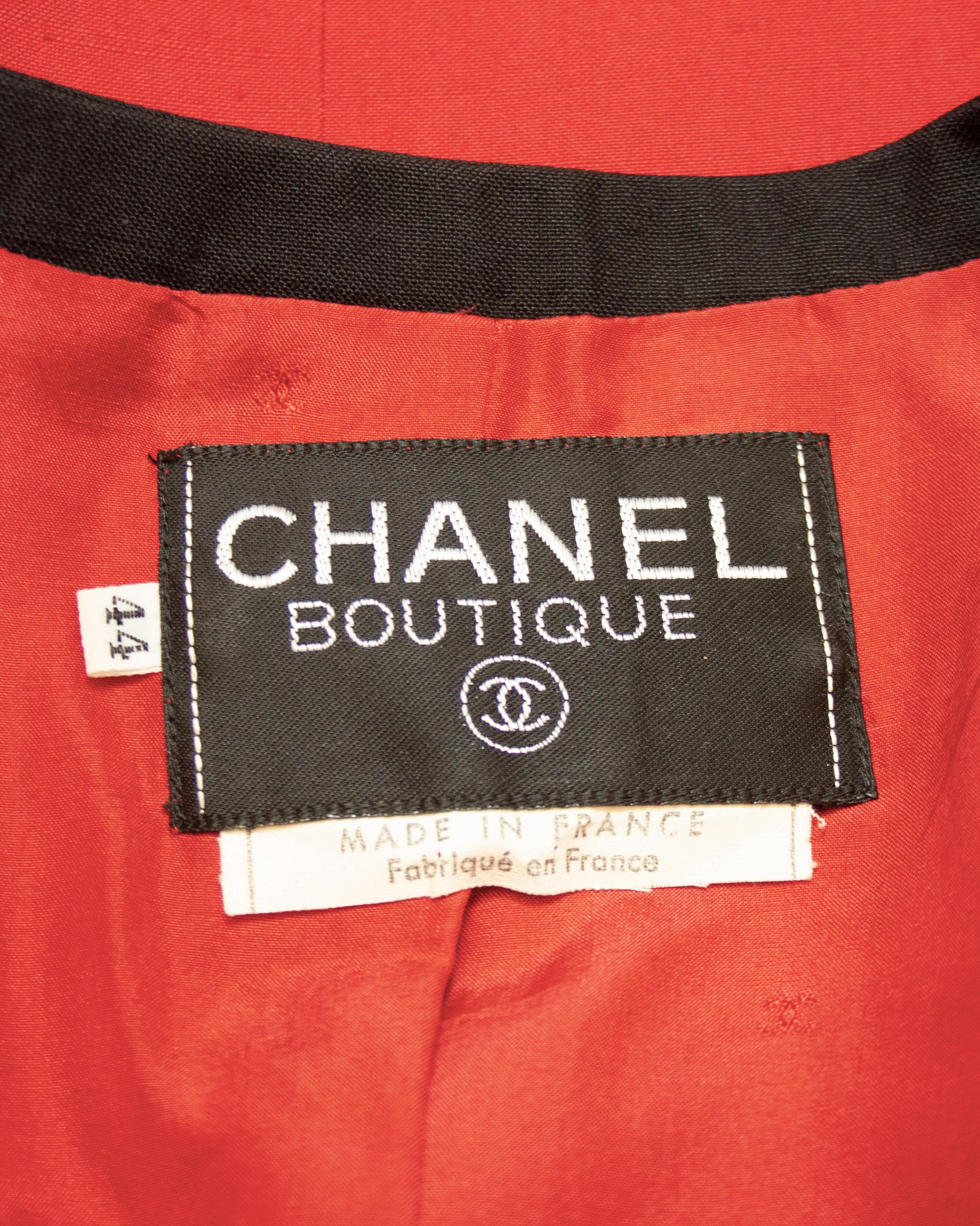 Late 1980s Early 1990s Chanel Red Shantung Silk Jacket For Sale 2