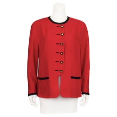 Late 1980s Early 1990s Chanel Red Shantung Silk Jacket