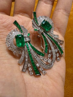 Late 1980s Emerald and Diamond Earrings in 18 Karat White Gold