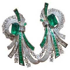 Late 1980s Emerald and Diamond Earrings in 18 Karat White Gold