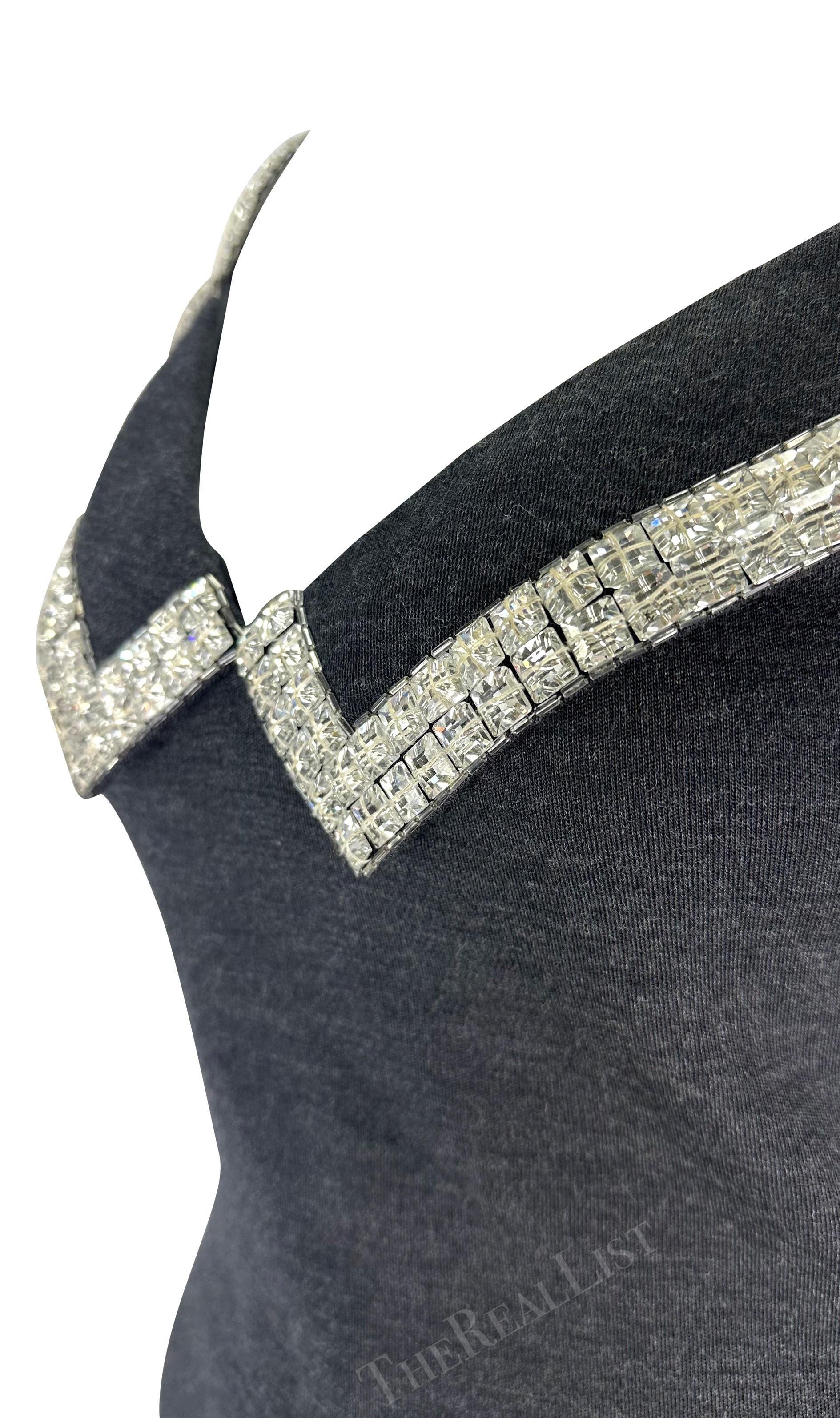 Late 1980s Galanos Heather Grey Rhinestone Accent Slip Demi-Couture Gown In Good Condition For Sale In West Hollywood, CA