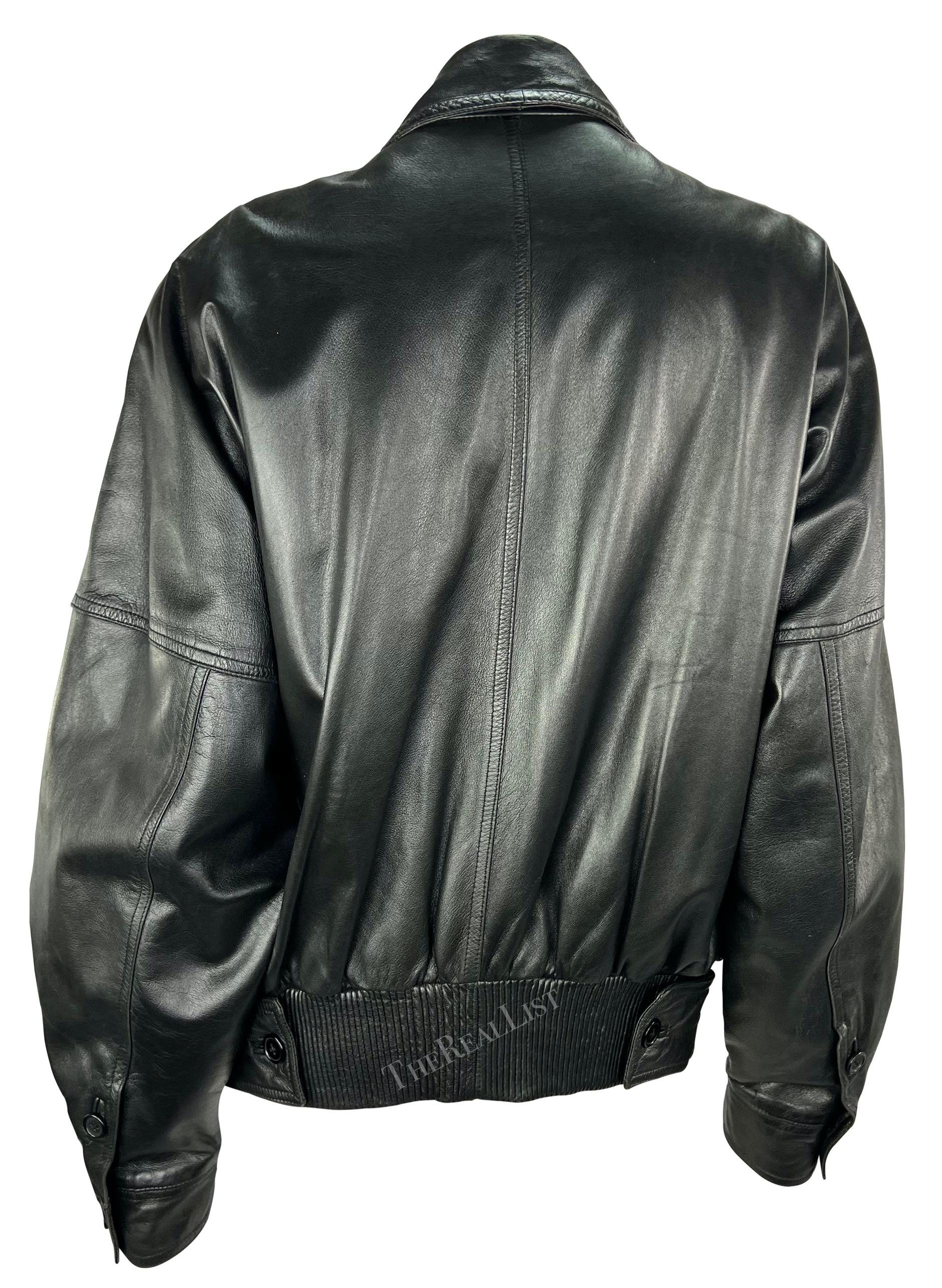 Women's or Men's Late 1980s Gianni Versace Black Leather Oversized Mens Biker Jacket