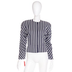 Late 1980s Giorgio Armani Deadstock Blue & White Striped Cropped Jacket w Tags