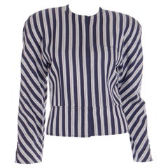 Vintage Late 1980s Giorgio Armani Deadstock Blue & White Striped Cropped Jacket w Tags