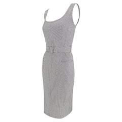 Late 1980s Jil Sander Houndstooth Wool Silk Belted Sleeveless Pencil Dress