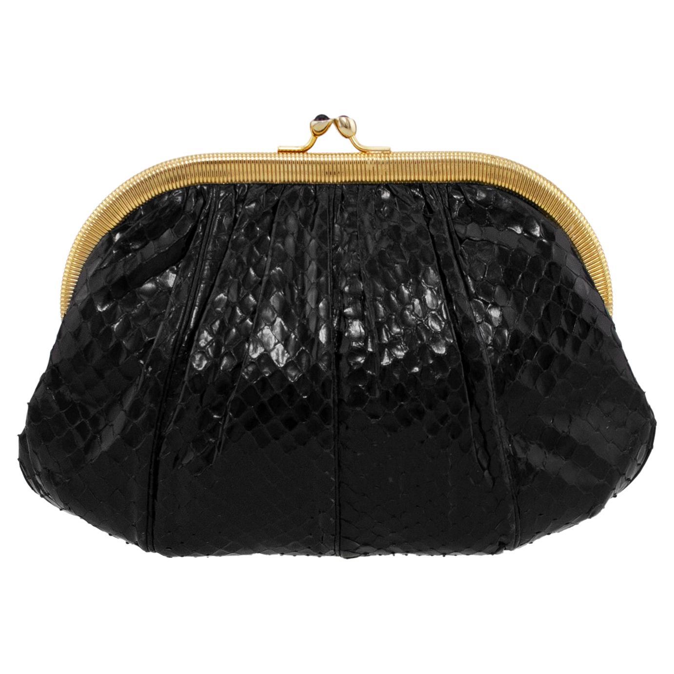 Late 1980s Judith Leiber Black and Gold Clutch 