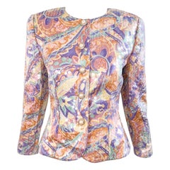 Late 1980s Neiman Marcus Silk Sequin Floral Jacket Pearl Rhinestone Gold Buttons
