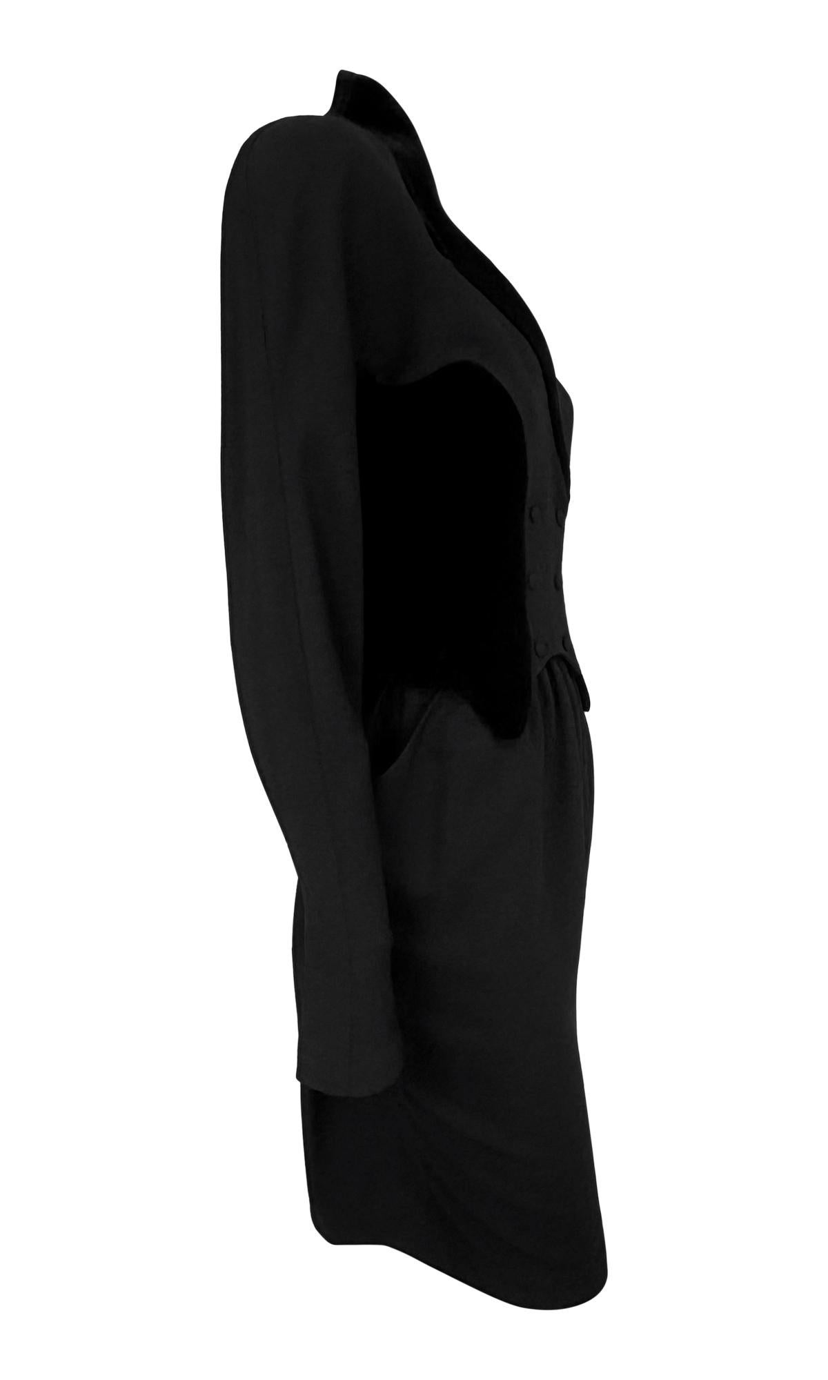 Late 1980s Thierry Mugler Sculptural Velvet Faux Skirt Suit Midi Dress For Sale 1