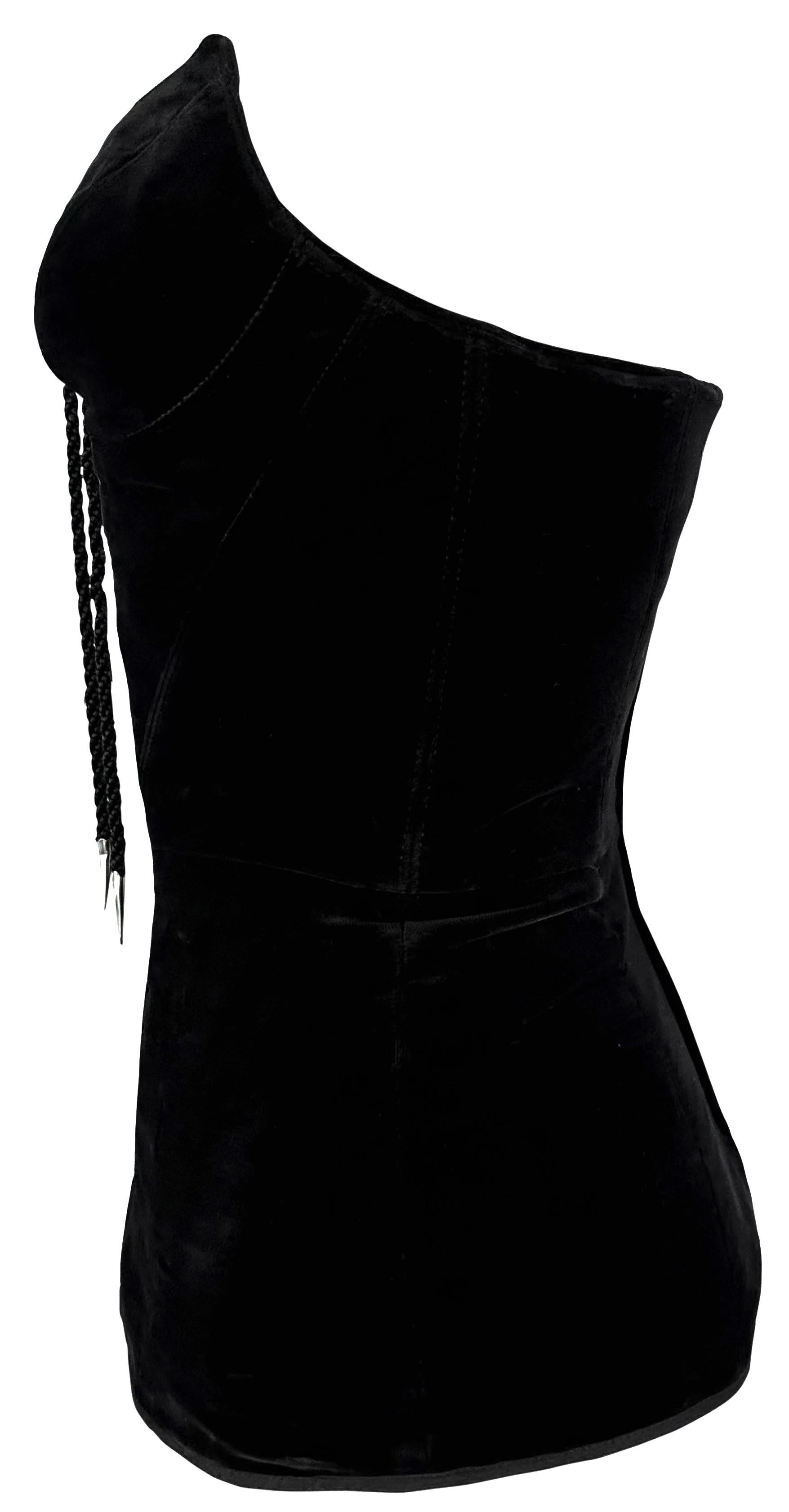 Late 1980s Thierry Mugler Velvet Lace-Up Pointed Strapless Bustier Corset Black For Sale 2