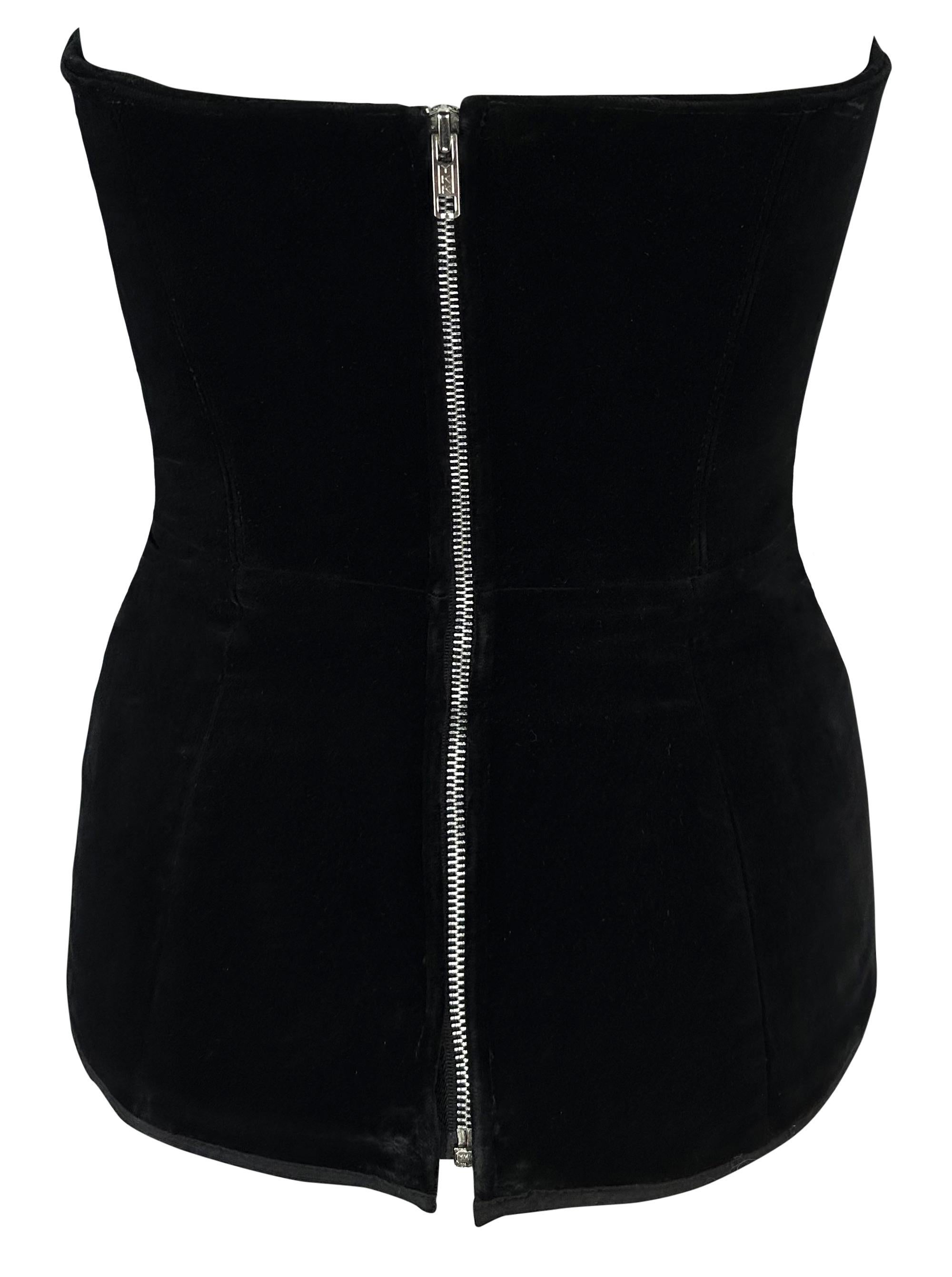 Late 1980s Thierry Mugler Velvet Lace-Up Pointed Strapless Bustier Corset Black For Sale 3