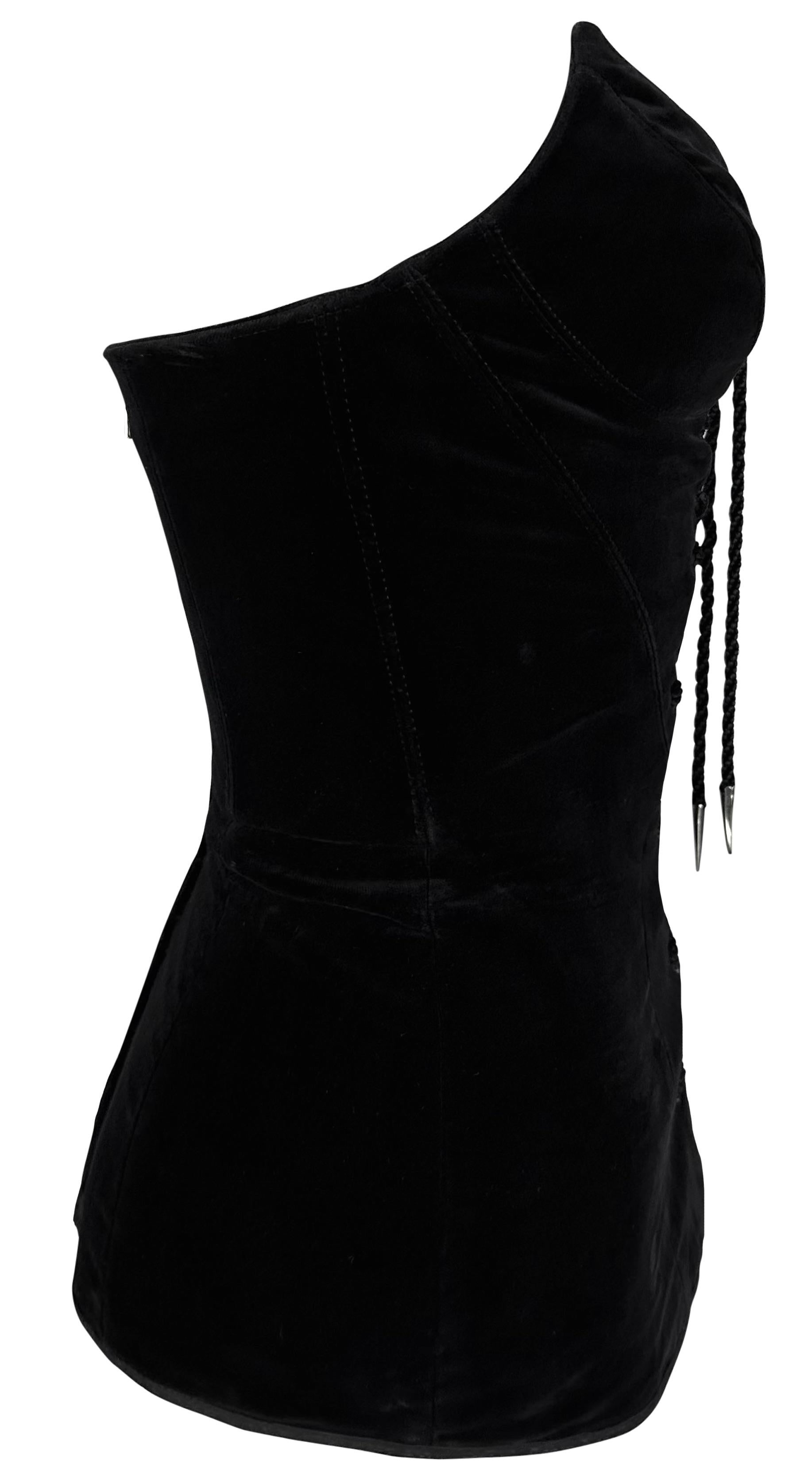 Late 1980s Thierry Mugler Velvet Lace-Up Pointed Strapless Bustier Corset Black For Sale 4