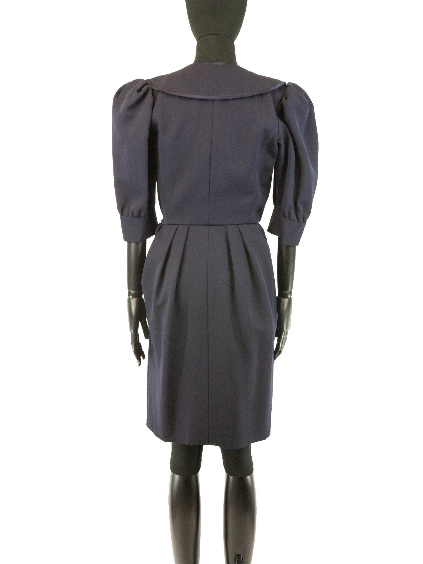 Black Late 1980s Yves Saint Laurent Couture Navy Dress For Sale