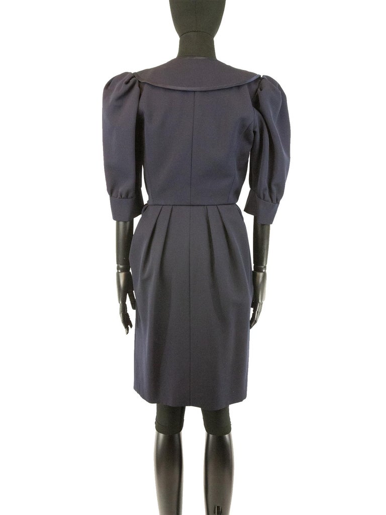 Black Late 1980s Yves Saint Laurent Couture Navy Dress For Sale