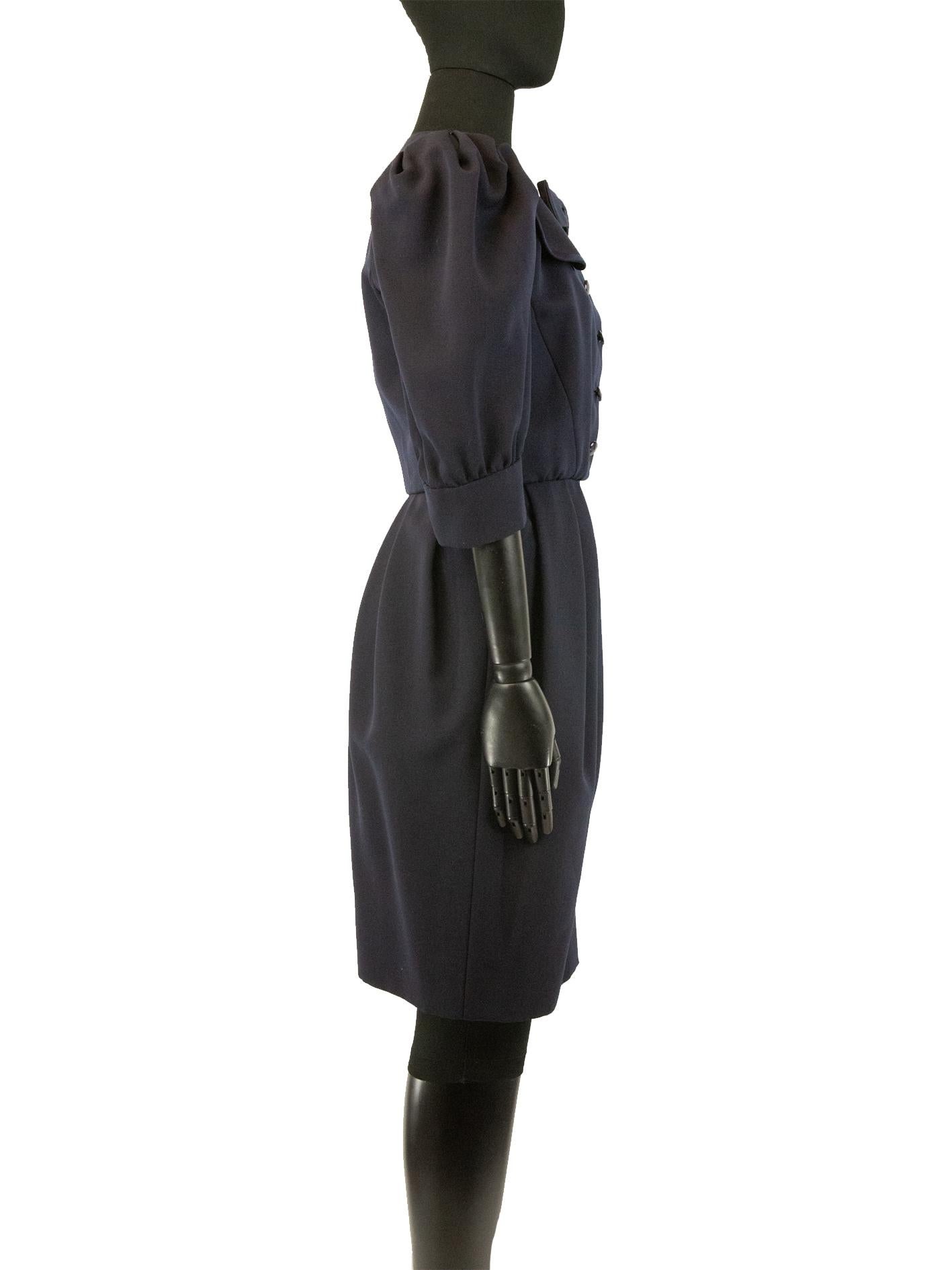 Late 1980s Yves Saint Laurent Couture Navy Dress In Good Condition For Sale In London, GB